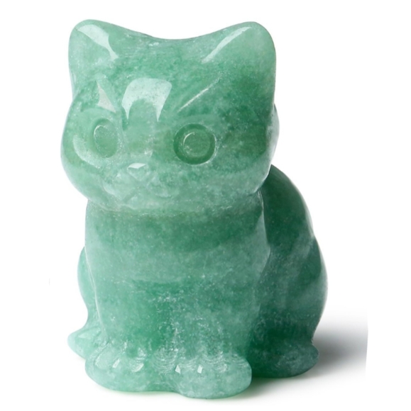 Green Aventurine Cat Lady Gift Carved Stone Figurine Mini Gemstone Kitty Cats - Picture 1 of 13